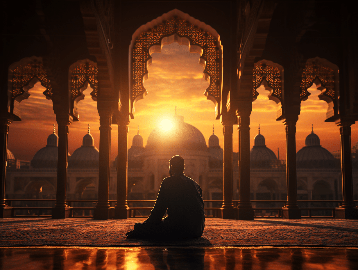 Rituel de la prière du Maghreb au coucher du soleil