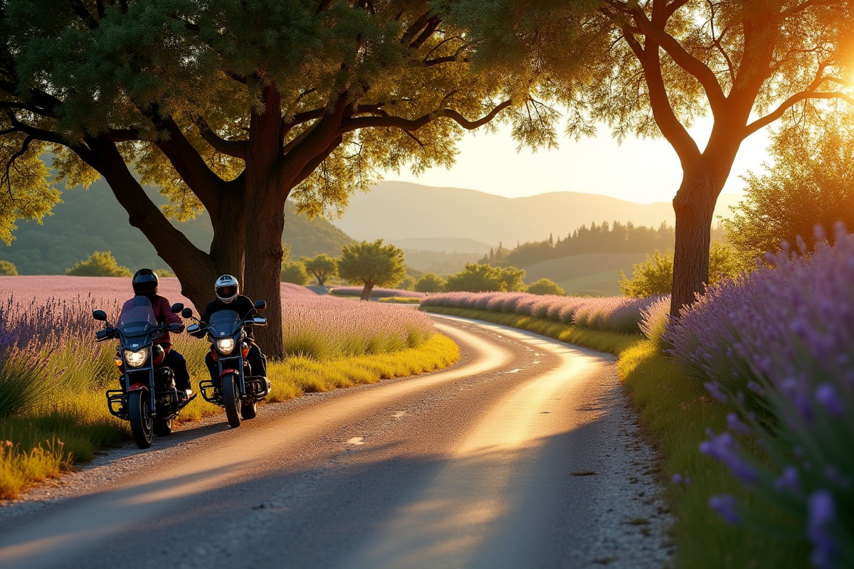 Balade à moto sur une route pittoresque en France