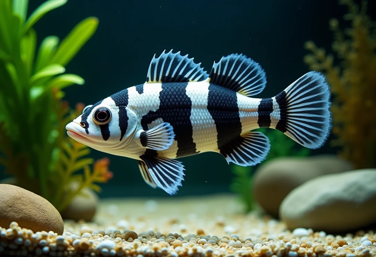 Poisson-zèbre Hypancistrus zebra avec rayures noires et blanches